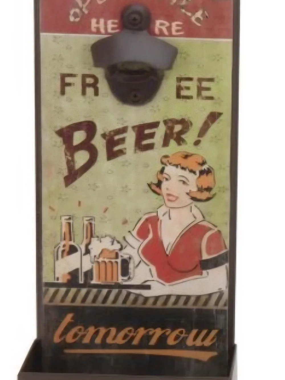 Vintage bar sign Wall Mount Bottle Opener Cap Catcher Free Beer Bar Decor